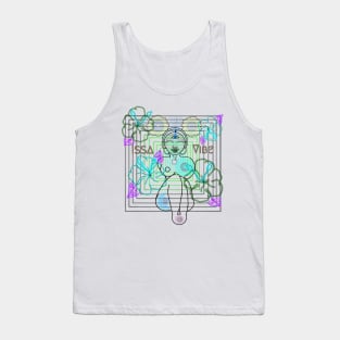 Psychedelic Issa Vibe Spacey Earth Girl (kawaii green bg, green and pink variation) Tank Top